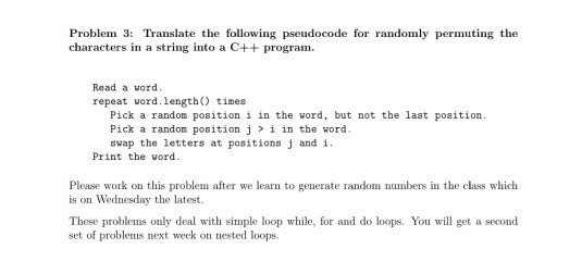 Solved Problem 3: Translate the following pseudocode for | Chegg.com