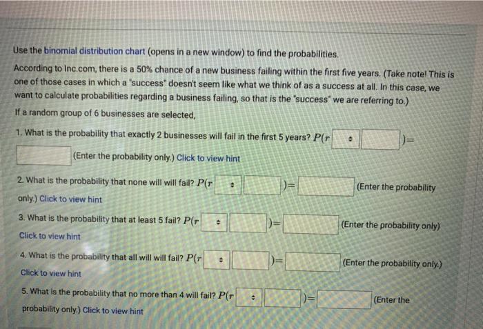 Solved Use the binomial distribution chart (opens in a new | Chegg.com