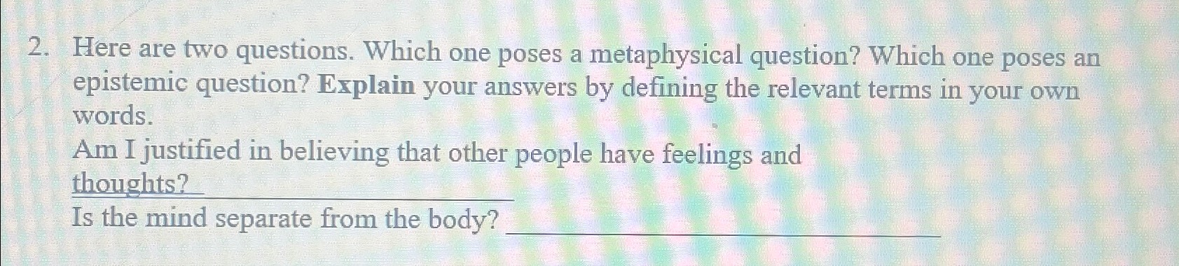 Solved Here are two questions. Which one poses a | Chegg.com