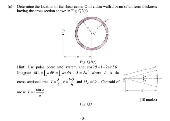 Solved (c) Determine the location of the shear center 0 of a | Chegg.com