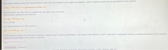 3 point(s) One pathway for the destruction of ozone | Chegg.com