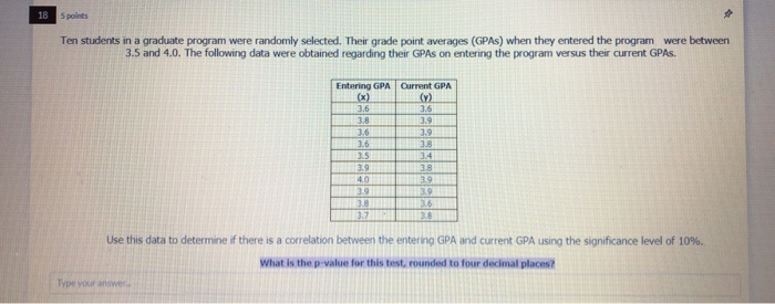 Solved 18 5 points Ten students in a graduate program were | Chegg.com