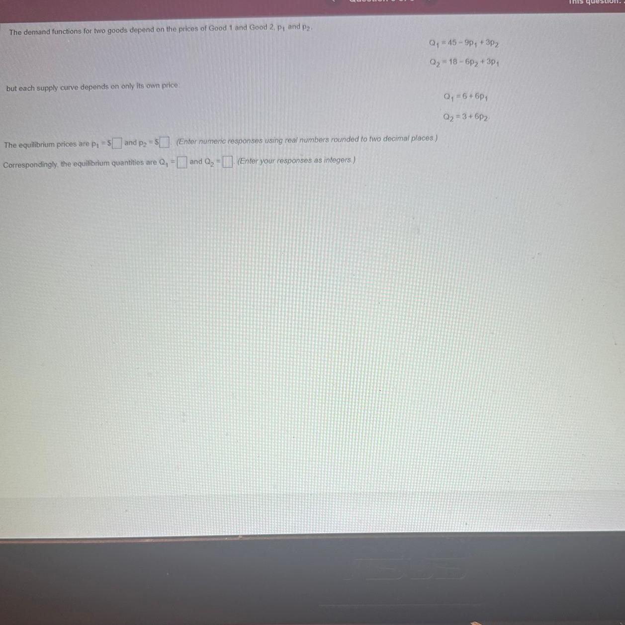 Solved The demand functions for two goods depend on the | Chegg.com