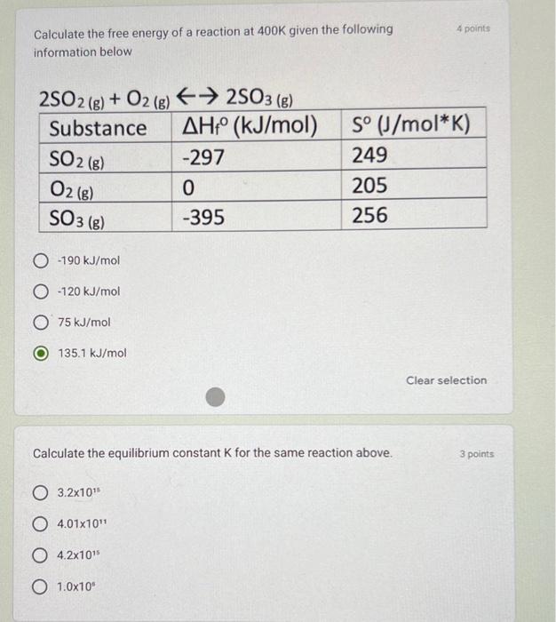 Solved Calculate The Free Energy Of A Reaction At 400 K | Chegg.com