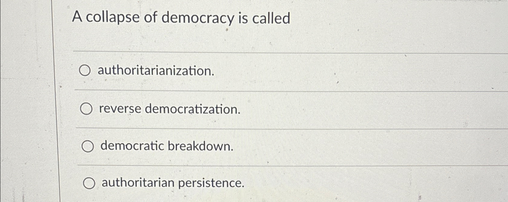 Solved A collapse of democracy is | Chegg.com
