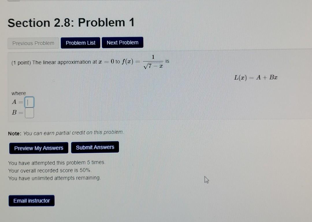 Solved Section 2.8: Problem 1 Previous Problem Problem List | Chegg.com