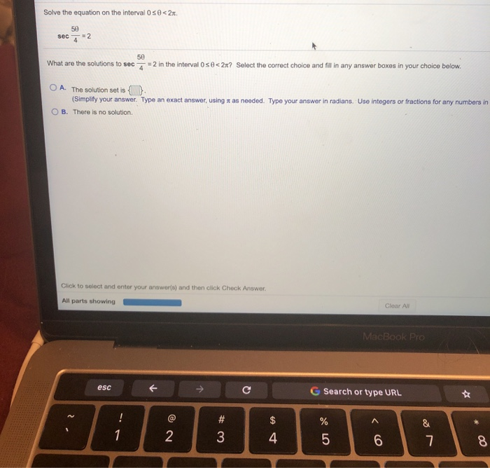 Solved Solve the equation on the interval 050 2x 50 sec 4 = | Chegg.com