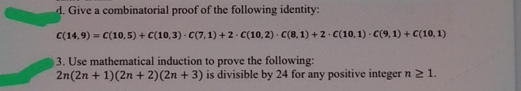 Solved D. Give A Combinatorial Proof Of The Following | Chegg.com