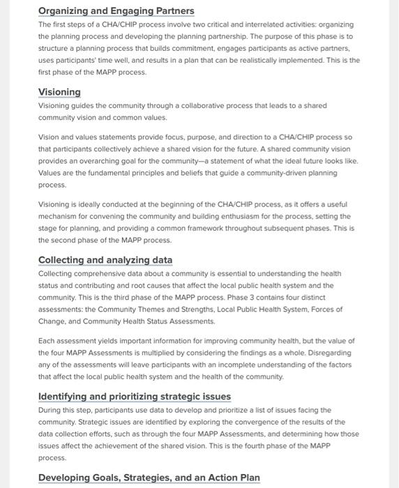 Community Health Assessment and Improvement Planning Chegg