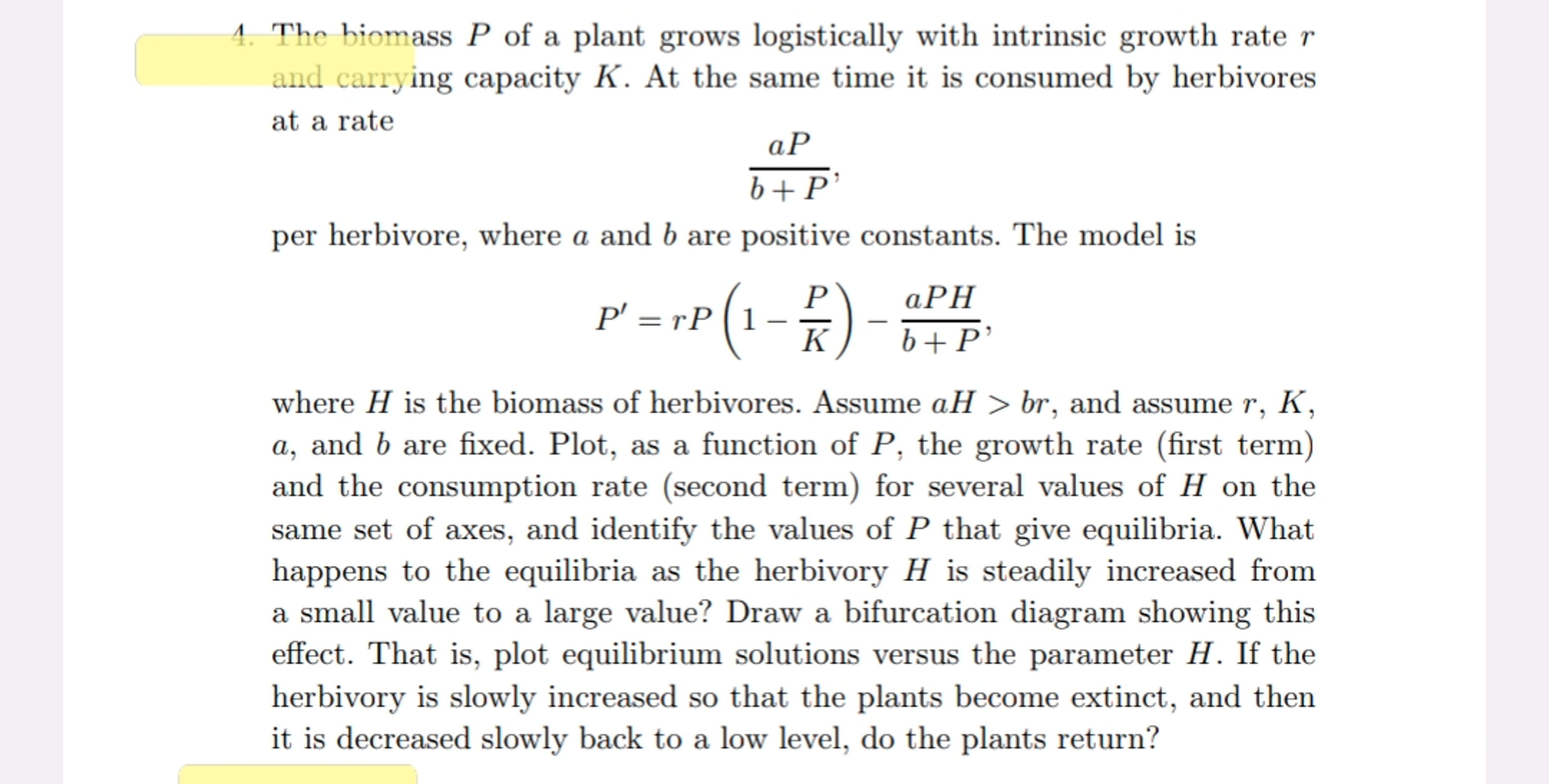 Solved The biomass P of a plant grows logistically with | Chegg.com