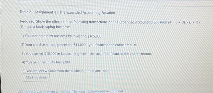 Solved Topic 2-Assignment 1 - The Expanded Accounting | Chegg.com