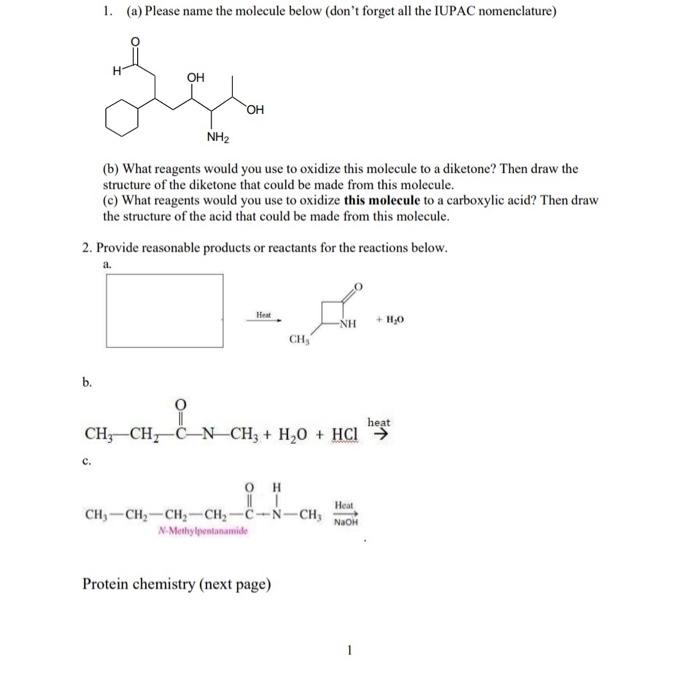 Solved 1. (a) Please Name The Molecule Below (don't Forget | Chegg.com