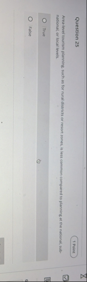 Solved Question 25 ____Area-level tourism planning, such as | Chegg.com