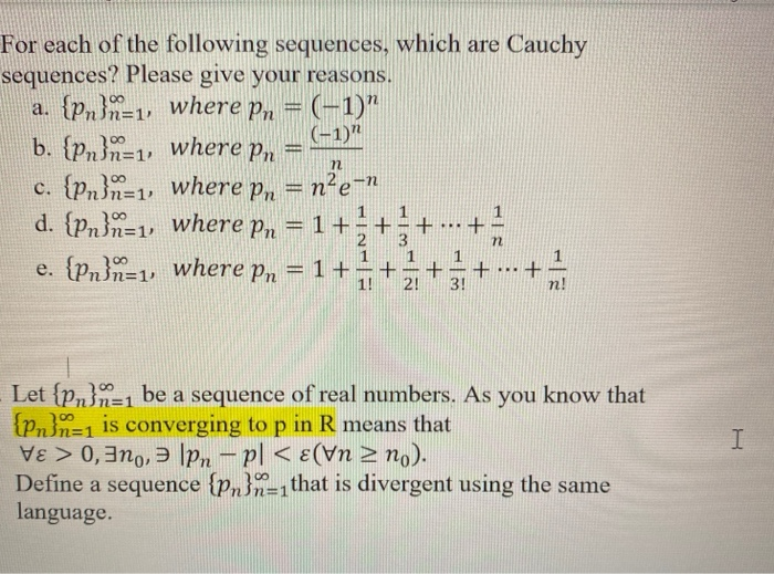 Solved (-1)" For each of the following sequences, which are | Chegg.com