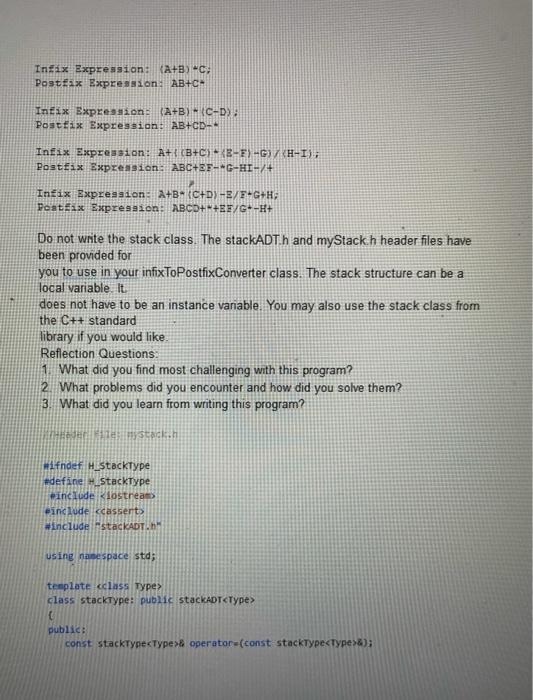 Solved Infix to Postfix Converter Project Construct a class | Chegg.com