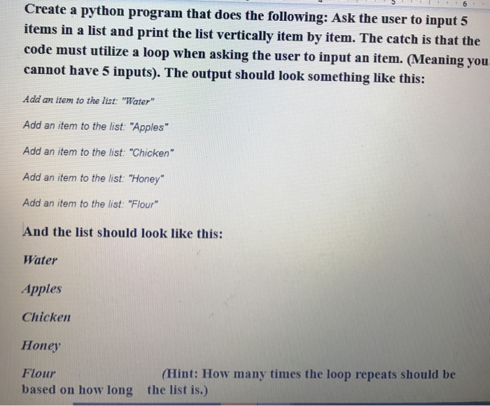 Solved 6 Create a python program that does the following: | Chegg.com
