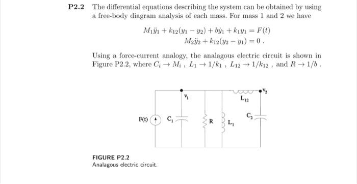Solved P2.2 The differential equations describing the system | Chegg.com