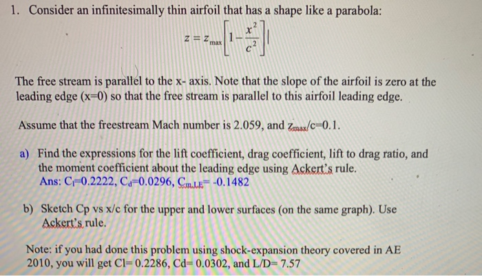 Solved 1 Consider An Infinitesimally Thin Airfoil That H Chegg Com