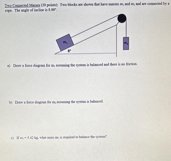 Solved Two Connected Masses ( 30 Points): Two Blocks Are | Chegg.com