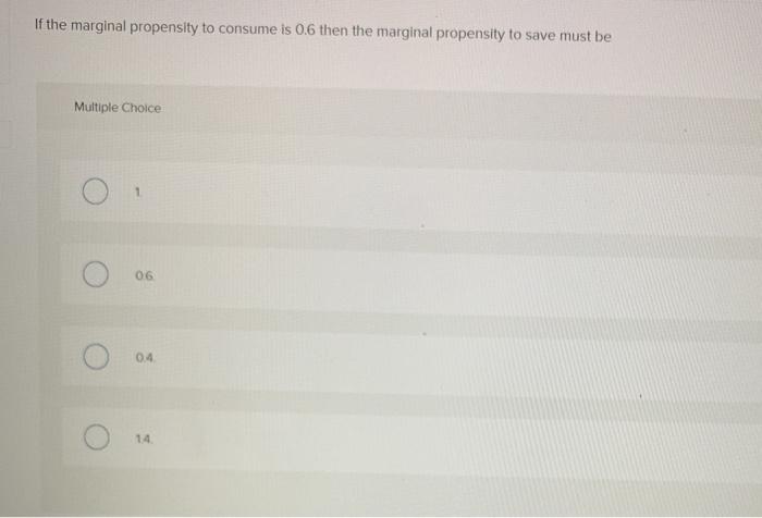 Solved If the marginal propensity to consume is 0.6 then the | Chegg.com