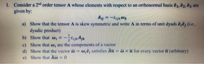 1 Consider A 2 Order Tensor A Whose Elements With Chegg Com