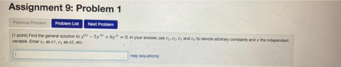 Solved Assignment 9: Problem 1 Previous Problem Problem List | Chegg.com