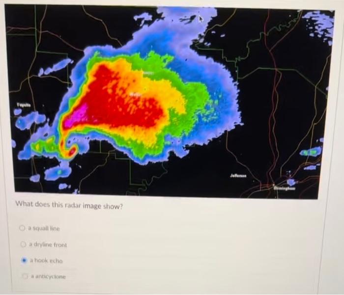 Solved What does this radar image show? a squall line a | Chegg.com