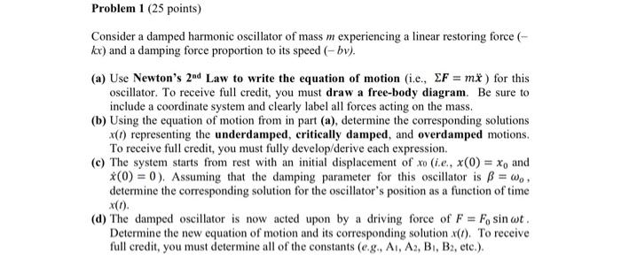 Solved Consider a damped harmonic oscillator of mass m | Chegg.com