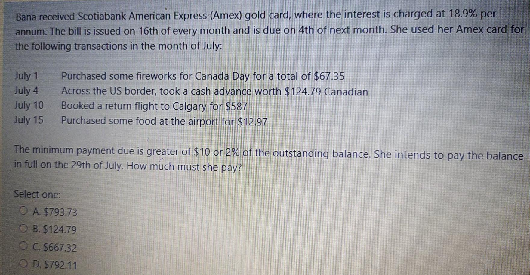 Solved Bana received Scotiabank American Express (Amex) gold 