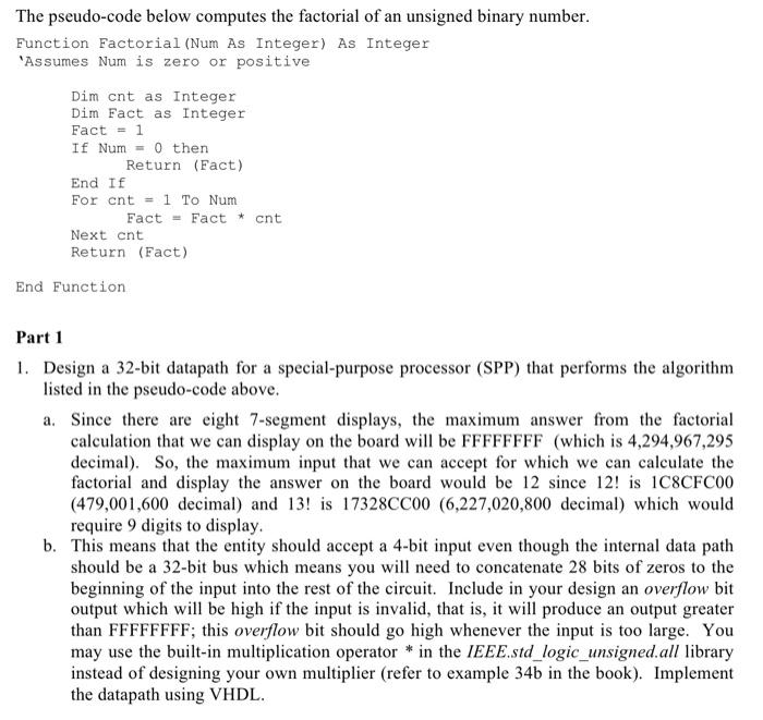 The pseudo-code below computes the factorial of an | Chegg.com