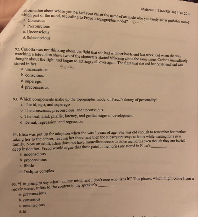 Solved Midterm 2466 PSY 345 (Fall 2019 mation about where | Chegg.com