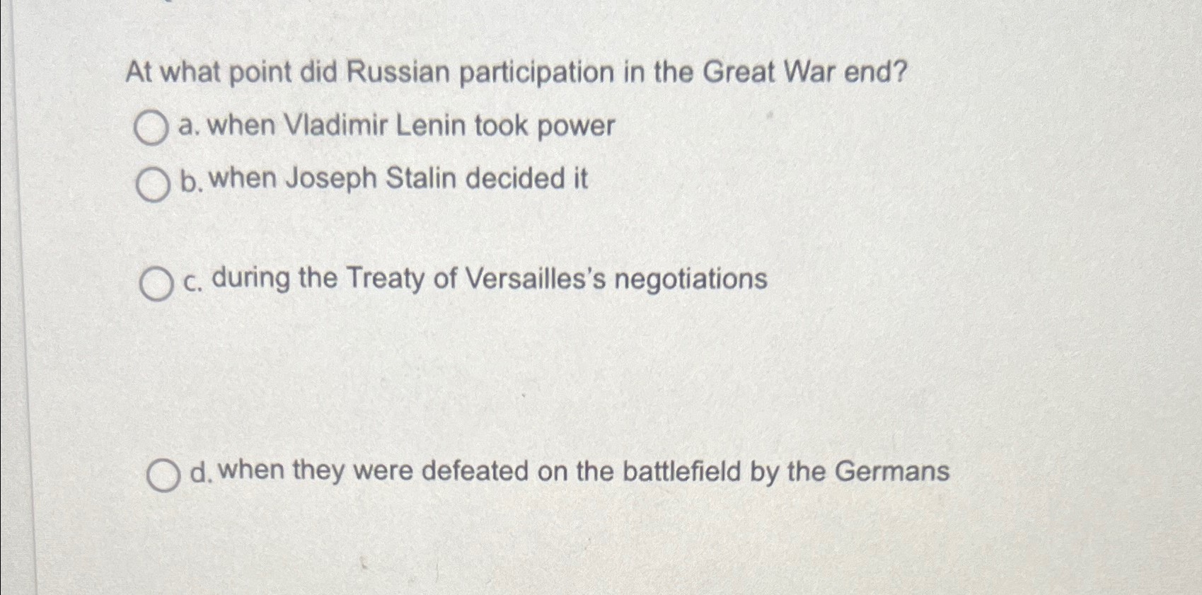 Solved At what point did Russian participation in the Great | Chegg.com