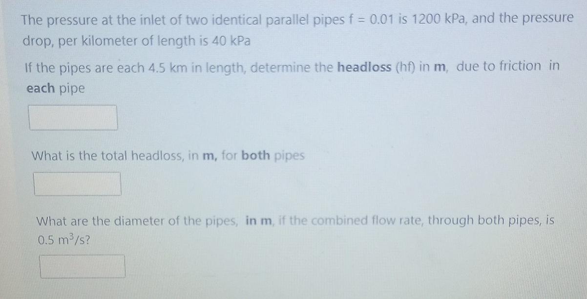 Solved The pressure at the inlet of two identical parallel