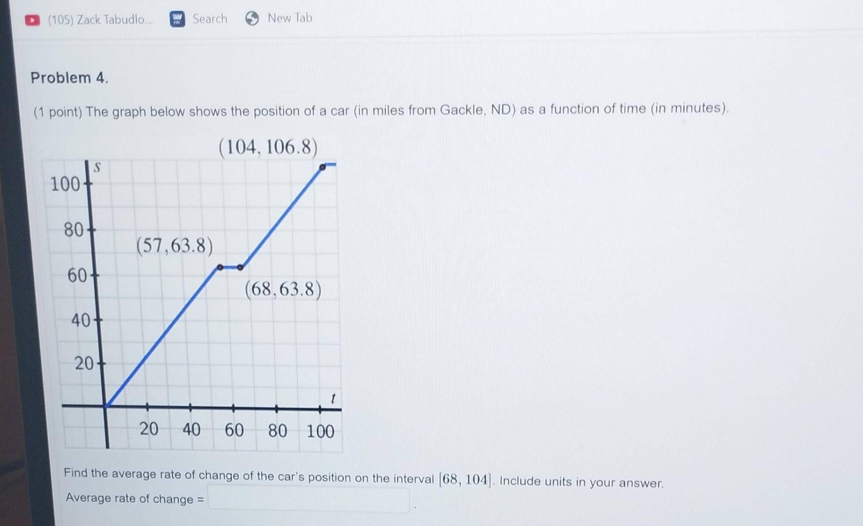 Solved (1 point) The graph below shows the position of a car | Chegg.com