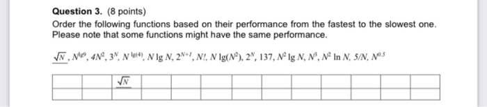 Solved Question 3. (8 points) Order the following functions | Chegg.com