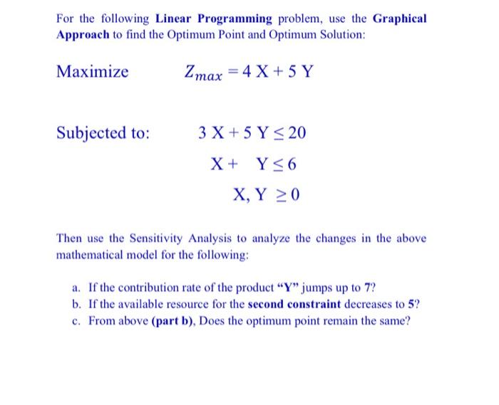 Solved For the following Linear Programming problem, use the | Chegg.com
