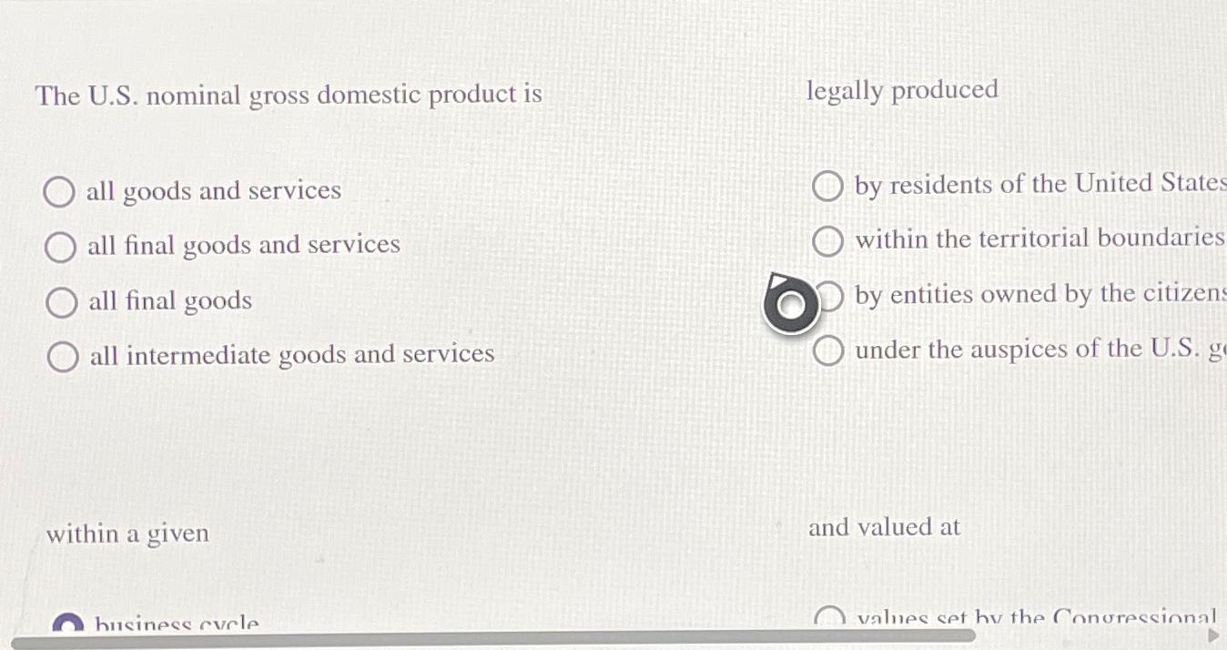 Solved The U.S. ﻿nominal gross domestic product isall goods