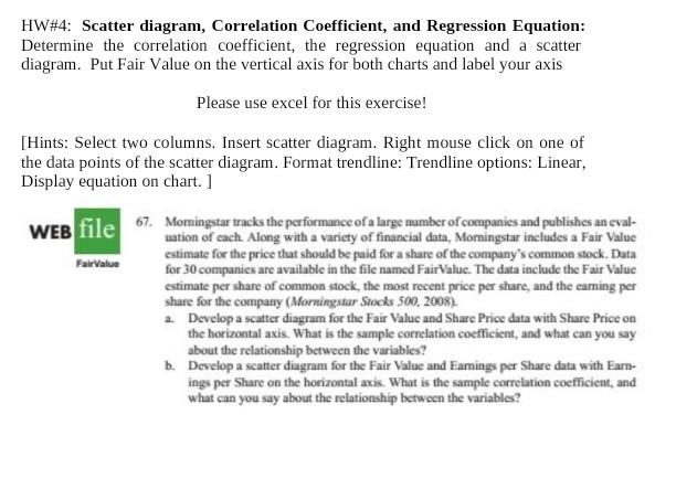 HW#4: Scatter diagram, Correlation Coefficient, and | Chegg.com