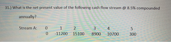 Solved 31.) What is the net present value of the following | Chegg.com