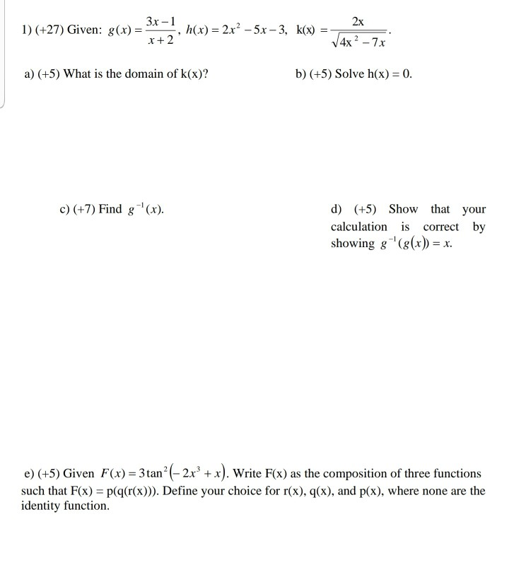 Solved 1 27 Given G X 3x 1 X 2 H X 2x2 5x Chegg Com