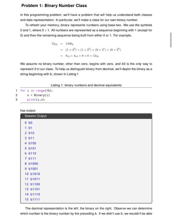 Solved Problem 1 Binary Number Class In This Programming Chegg Com