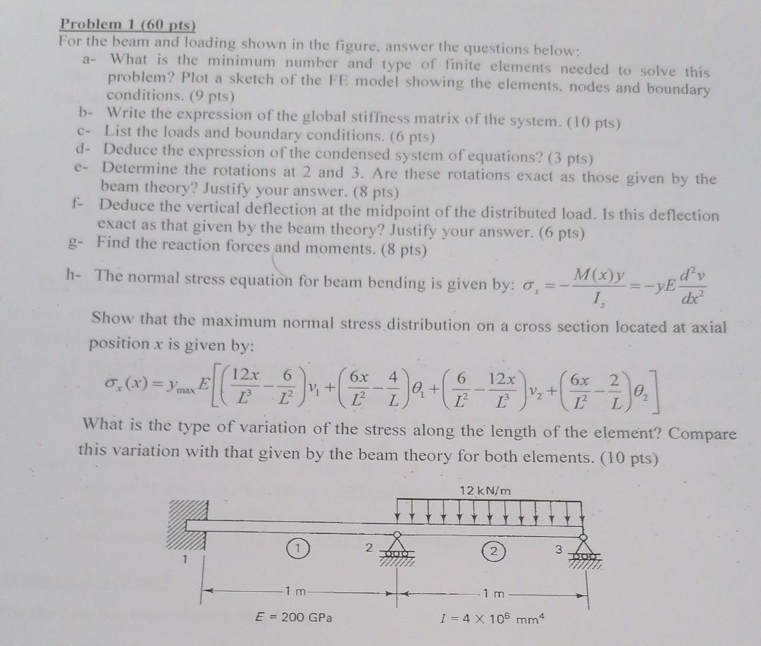 Solved Problem 1 (60 pts) For the beam and loading shown in | Chegg.com