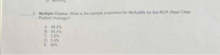 2. Multiple Choice. What is the sample proportion for | Chegg.com