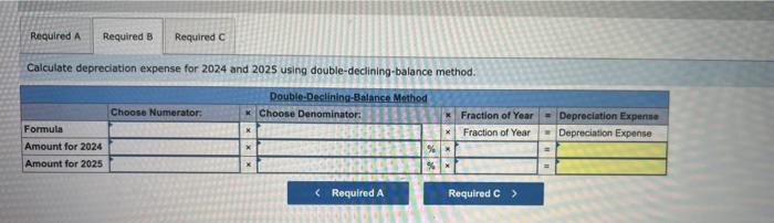 alculate depreciation expense for 2024 and 2025 using double-declining-balance method.