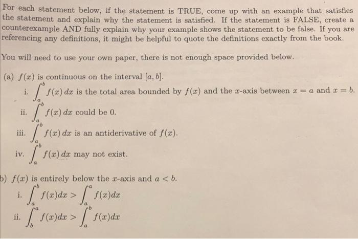 Solved For each statement below, if the statement is TRUE, | Chegg.com
