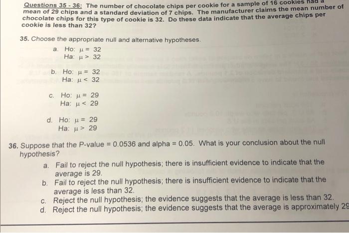 Solved Questions 35-36: The number of chocolate chips per | Chegg.com