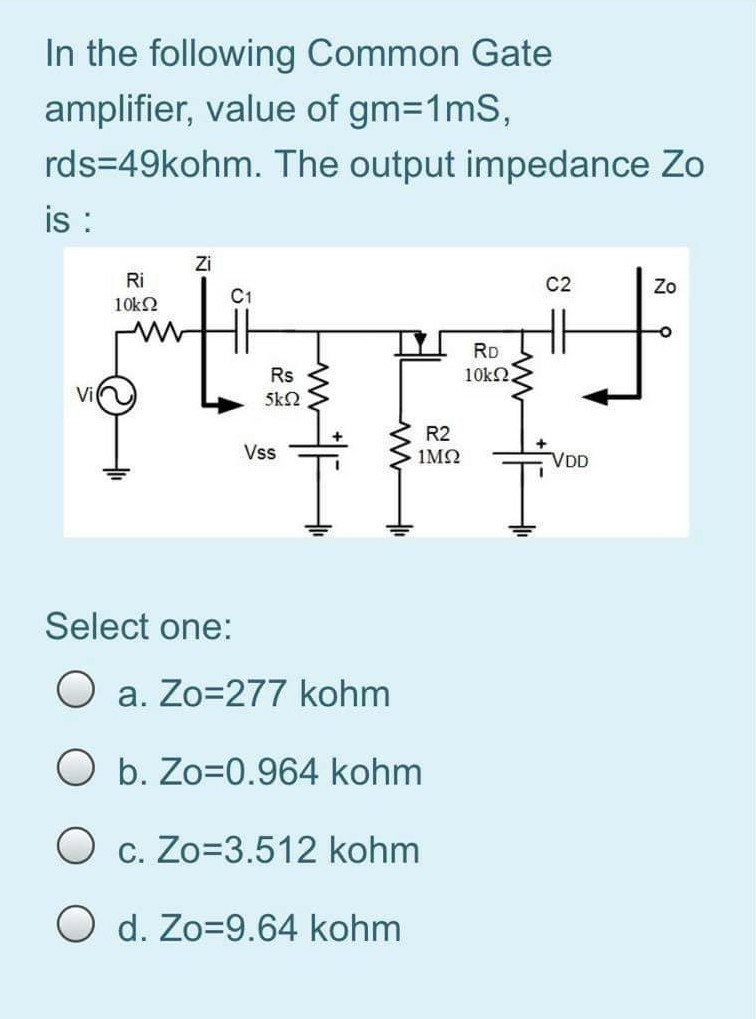 Solved In the following Common Gate amplifier, value of | Chegg.com
