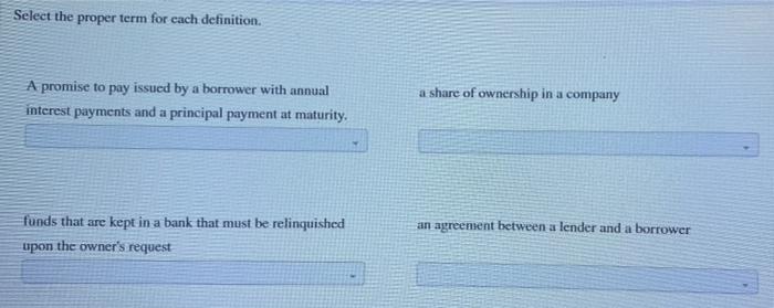 Solved Select The Proper Term For Each Definition A Promise Chegg