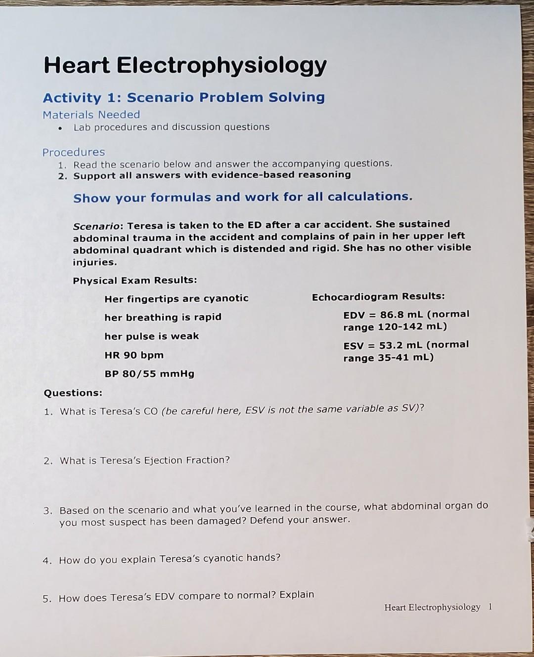 Solved Heart Electrophysiology Activity 1: Scenario Problem | Chegg.com