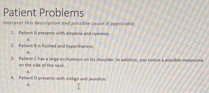 Solved Patient Problems Interpret this description and | Chegg.com